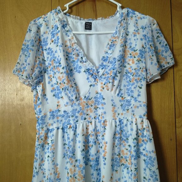 Shein Women's Medium Baby Doll Ruffle Floral Short Sleeve Dress Peasant Boho - Picture 2 of 6